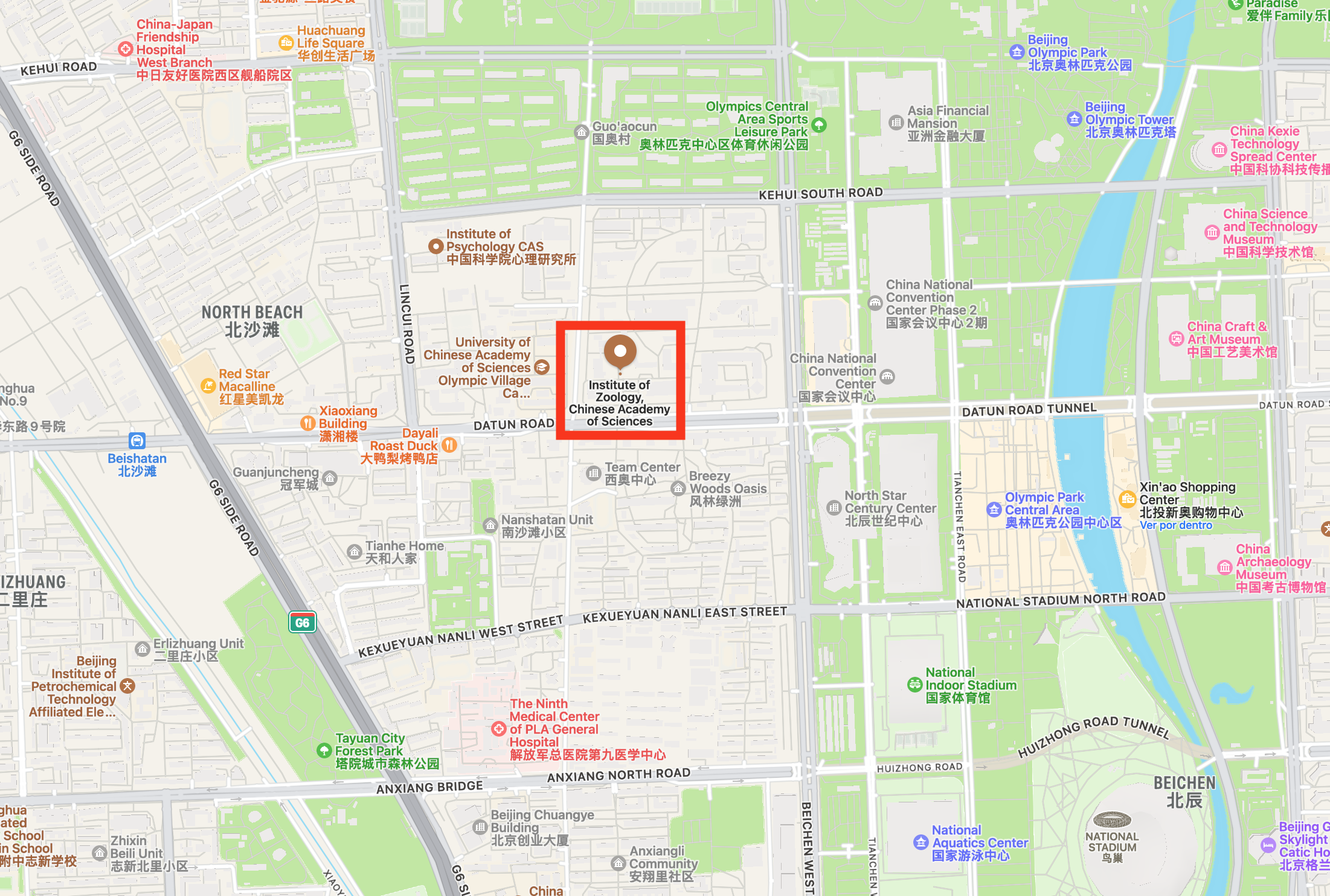 Map of Institute of Zoology, Chinese Academy of Sciences, Beijing